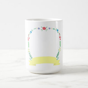 Caneca De Café Coroa de Flor Silvestre Faixa Amarela Branca