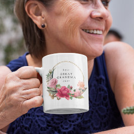 Caneca De Café Coroa de Flores Rosa Dourada Melhor Bisavó de Todo