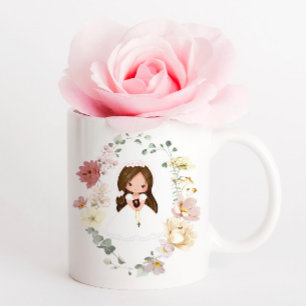 Caneca De Café Coroa de Folhagem para Primeira Comunhão de Menina