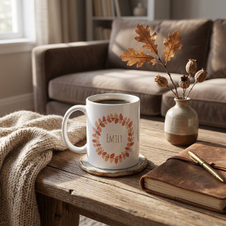 Caneca De Café Coroa de Folhas de Outono Quente Nome Design