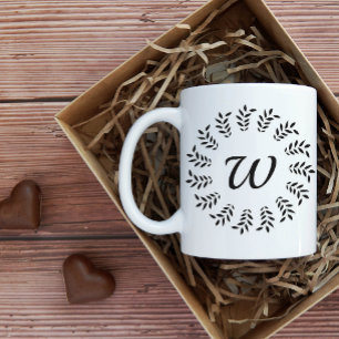 Caneca De Café Coroa de louro preta monogramada