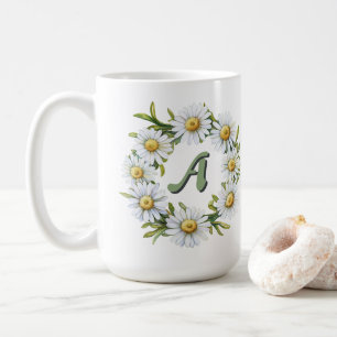 Caneca De Café Coroa de Margarida em Aquarela Personalizada com N