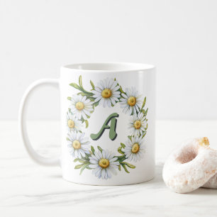 Caneca De Café Coroa de Margarida em Aquarela Personalizada com N