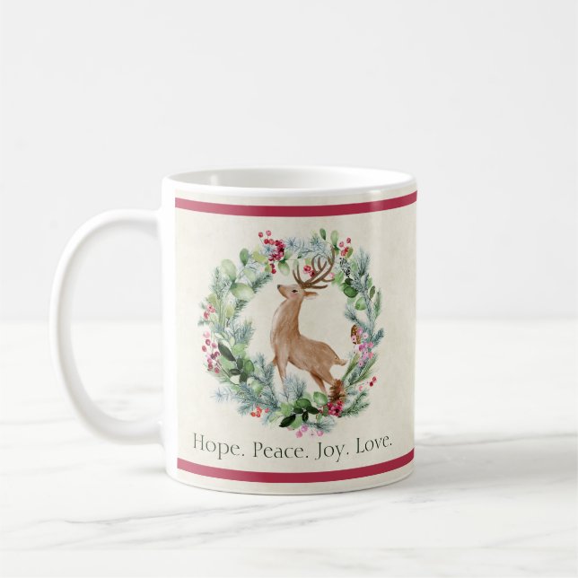 Caneca De Café Coroa de Natal aquarela com cervo personalizada Ho (Esquerda)