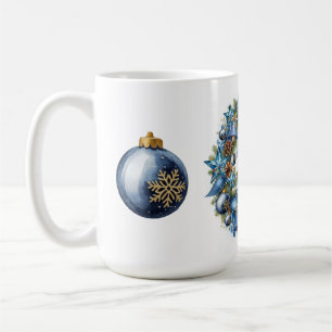 Caneca De Café Coroa de Natal Azul e Dourada