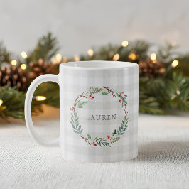 Caneca De Café Coroa de Natal com Frutas do Inverno Nome Personal
