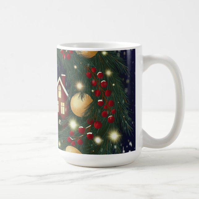 Caneca De Café Coroa de Natal com ramos de pinheiro (Direita)