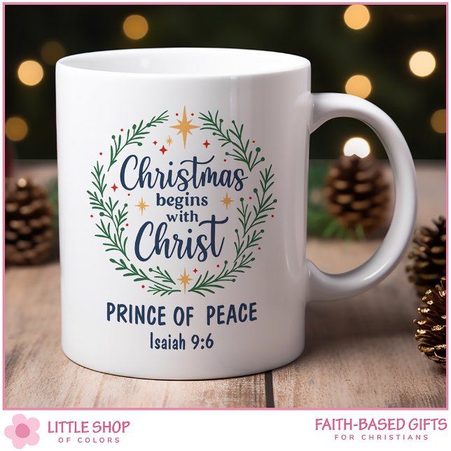 Caneca De Café Coroa de Natal com Versículo da Bíblia Personalizá (Criador carregado)