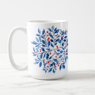 Caneca De Café Coroa de Natal de Azevinho Azul