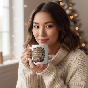 Caneca De Café Coroa de Natal de Caminhão Vermelho Rústico com Te