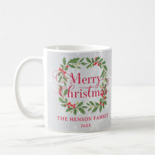Caneca De Café Coroa de Natal Elegante Família Feliz Natal