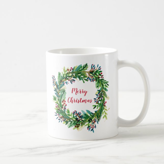 Caneca De Café Coroa de Natal Feliz (Direita)