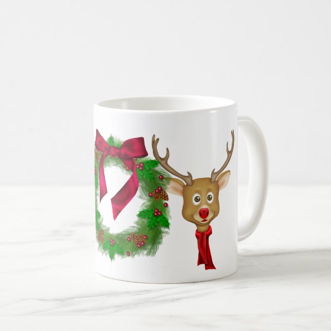 Caneca De Café coroa de Natal JOY e rena (Frente Esquerda)