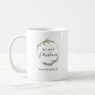 Caneca De Café Coroa de Natal Minimalista com Nome
