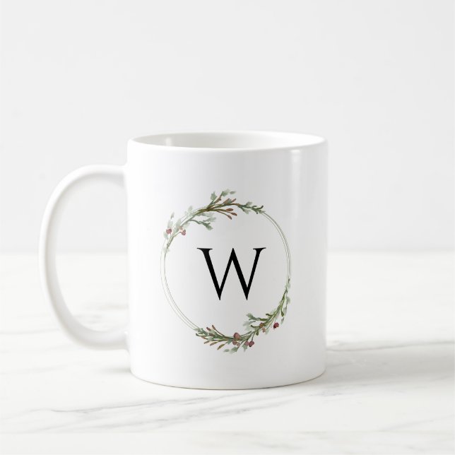 Caneca De Café Coroa de Natal Minimalista Monograma (Esquerda)