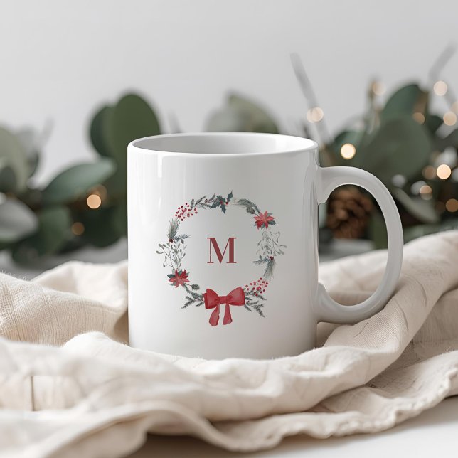 Caneca De Café Coroa de Natal Rústica Presente de Férias Inicial (Criador carregado)
