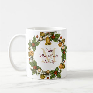 Caneca De Café Coroa de Natal Vintage Monogramada
