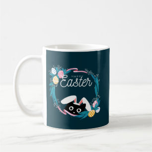 Caneca De Café Coroa de Páscoa Feliz, Gato Preto com orelhas de c