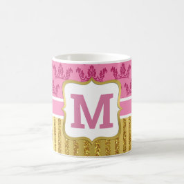 Caneca De Café Coroa de Princesa Rosa Bonito & Listras de Brilho 