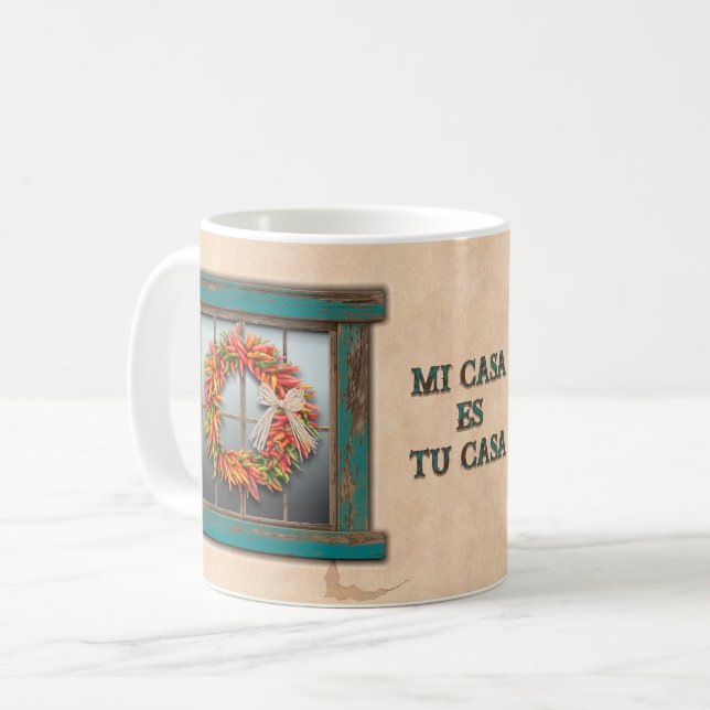 Caneca De Café Coroa de Ristra de Chile Mi Casa Personalizada (Frente Esquerda)