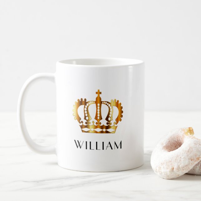 Caneca De Café Coroa Dourada Elegante Nome Personalizado (Com Donut)