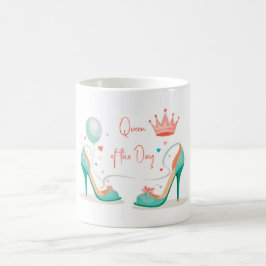 Caneca De Café Coroa e Saltos Altos – Tema Rosa e Verde Menta Gla