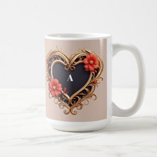 Caneca De Café Coroa Em Forma de Coração Dourado Ornamental Com F