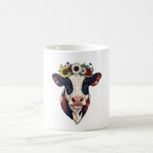Caneca De Café Coroa Floral de Vaca Patriótica 4 de Julho