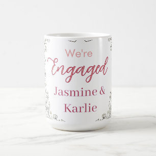 Caneca De Café coroa floral preta coração vermelho estamos noivos