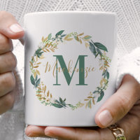 Coroa Floral Verde Dourado Monograma