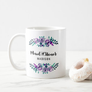 Caneca De Café Coroa Floral Verde-Menta e Roxa Dama de Honra Casa