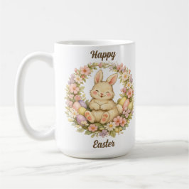 Caneca De Café Coroa Floral Vintage Coelho Feliz Páscoa
