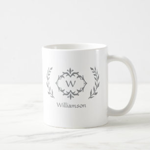 Caneca De Café Coroa Monogramada Moderna e Elegante Cinza Chic