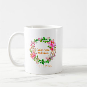 Caneca De Café Coroa Personalizada Rosa Festa de Casamento Floral
