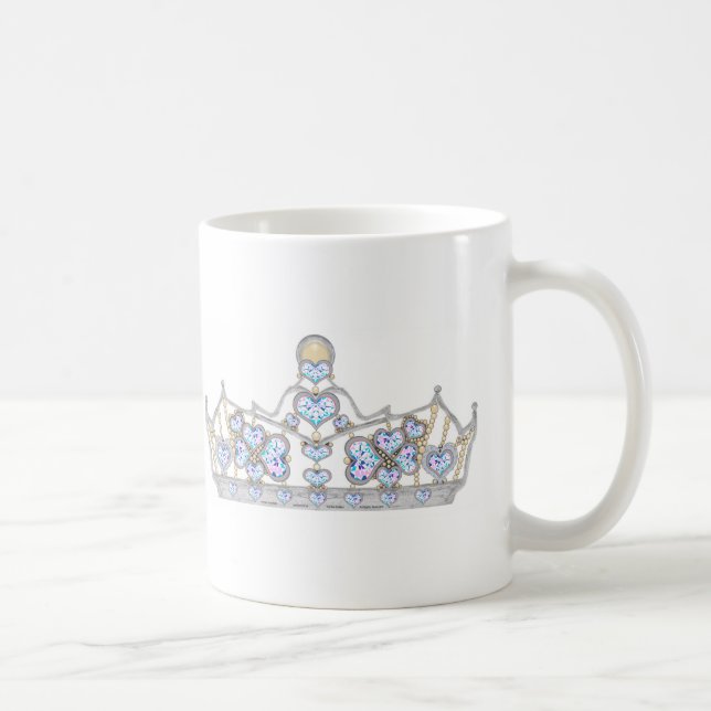 Caneca De Café coroa prateada de diamantes cardíacos moda brilhan (Direita)