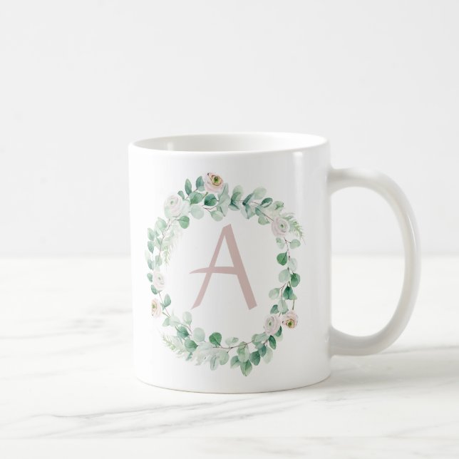 Caneca De Café coroa primavera com letra personalizável (Direita)