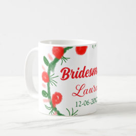 Caneca De Café coroa verde vermelha cir adicionar nome bridesmaid