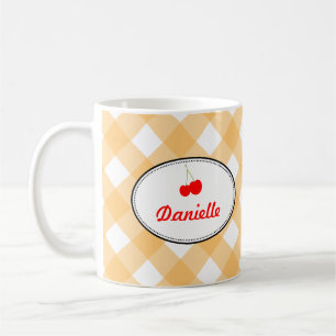 Caneca De Café Corpo de gingham de laranja, vermelho, cereja pess