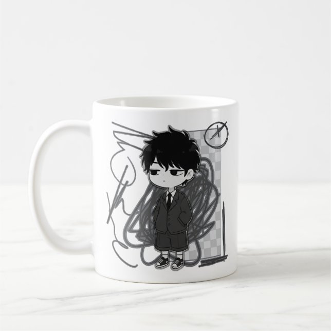 Caneca De Café Corporate Burnout Relatable Chibi Boy Suit Illustr (Esquerda)