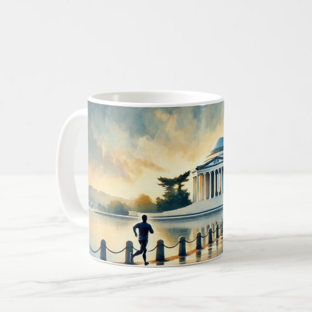 Caneca De Café Correndo em Washington DC Jefferson Memorial (Frente Esquerda)