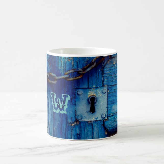 Caneca De Café Corrente azul de fechadura de porta de madeira pin (Centro)