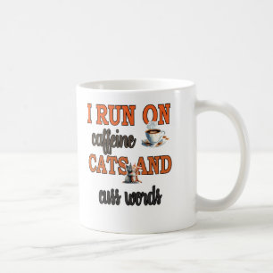 Caneca De Café Corro em Cafeína, Gatos e Palavras de Gato Engraça