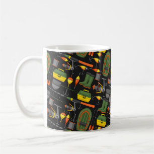 Caneca De Café Cortar Todos Os Elementos De Pesca Necessários