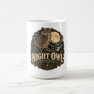 Caneca De Café Coruja Antiga Sob Lua Cheia