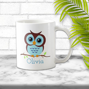 Caneca De Café Coruja Azul-Cartoon