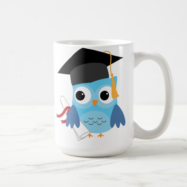 Caneca De Café Coruja Azul com Diploma Graduação Mug (Direita)