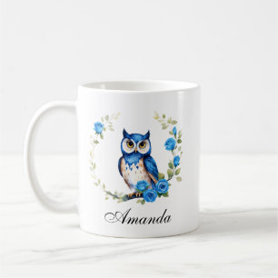 Caneca De Café Coruja Azul e Rosas Girly