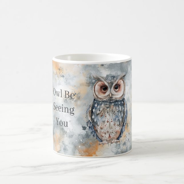 Caneca De Café Coruja Azul Pêssego Até Breve (Centro)