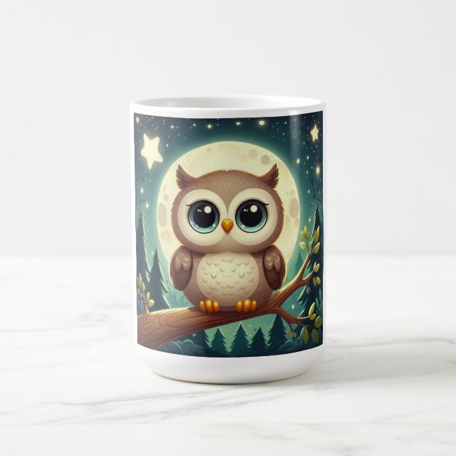 Caneca De Café Coruja-bebê bonita à noite com lua (Centro)
