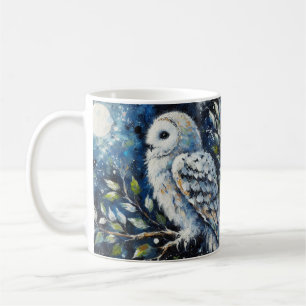 Caneca De Café Coruja Branca em Ramificação em Pintura à Lua